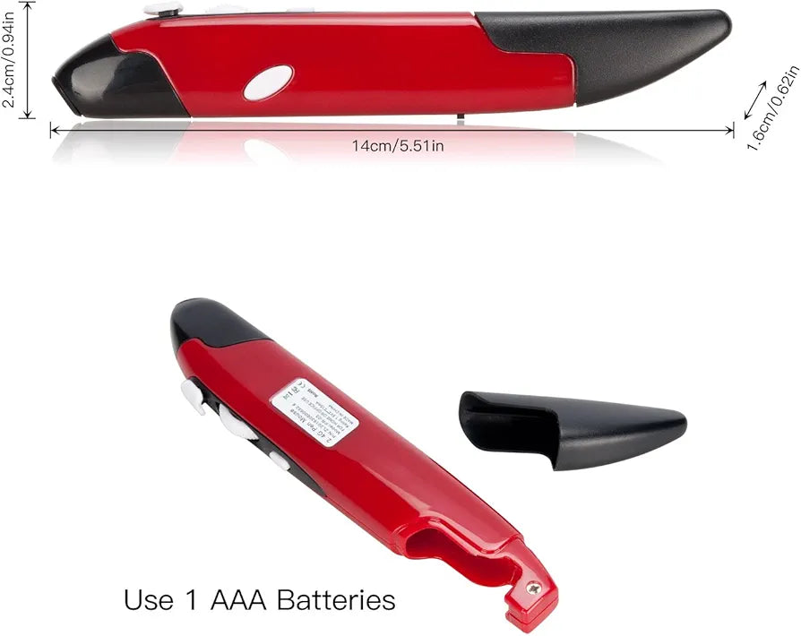 lychee Wireless Optical Pocket Pen Mouse, 2.4GHZ USB Wireless Optical Pen Mouse 800/1200/1600 DPI Adjustable Handwriting Mini Mice for PC Laptop Notebook Computer Mac (Red
