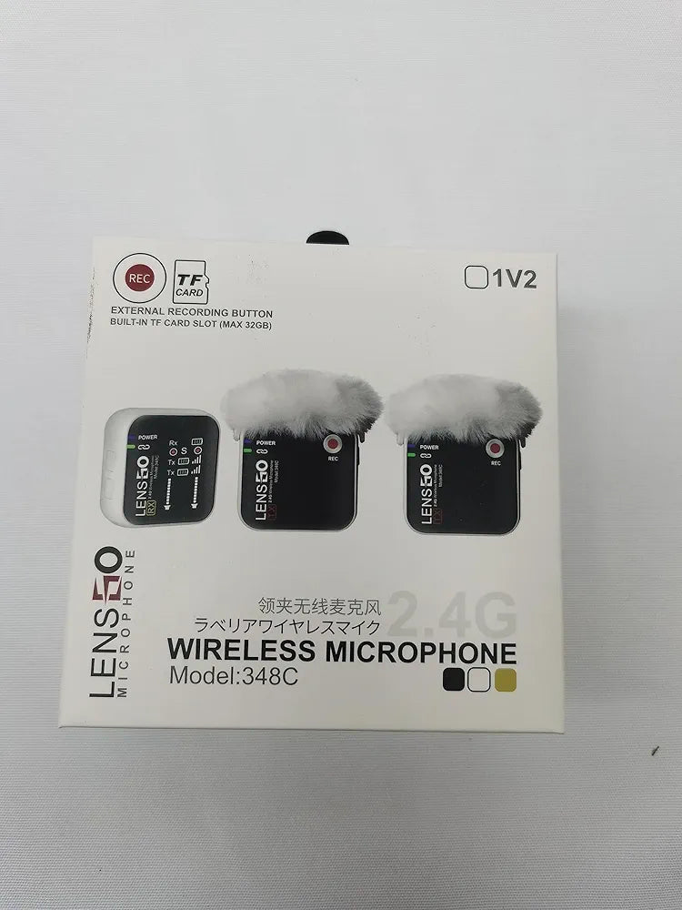 LENSGO 348C 2.4Ghz Wireless Lavalier Microphone 32GB TF Card Slot Compact Lav Mic 2 Transmitter and 1 Receiver