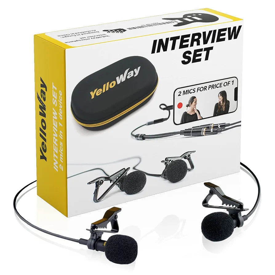 Dual Lavalier Microphone - Wired Lav Mic Lapel Microphone Set for Camera, DSLR, Smartphone, and PC - Professional Audio Recording with Clip-On Design and 3.5mm TRRS Connector