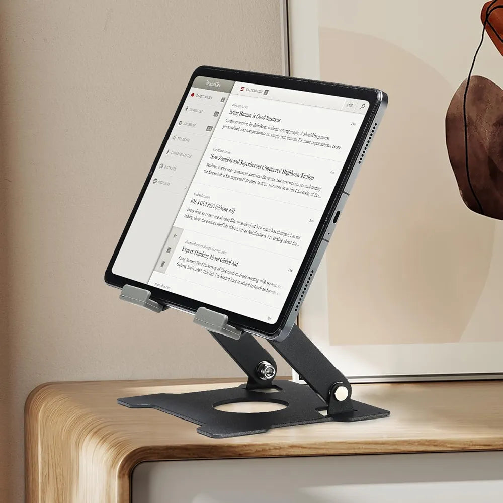 KABCON Quality Tablet Stand,Adjustable Foldable Eye-Level Aluminum Solid Up to 15-in Tablets Holder for Microsoft Surface Series Tablets,iPad Series,Samsung Galaxy Tabs,Amazon Kindle Fire,Etc.Silver/Grey