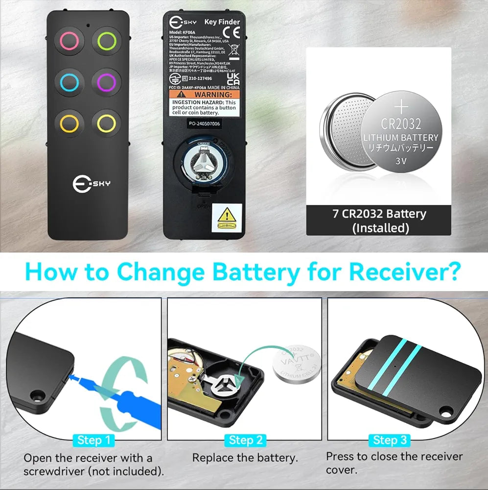 Esky Key Finder Fob, Item Tracker Key Finders & Trackers with 85dB Noise Sound and 6 Receivers Wallet Finder and Item Locator