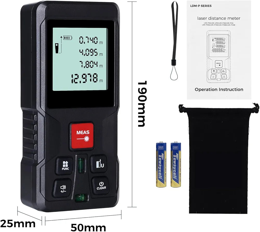 Laser Measure Device, 120m LCD Digital Laser Distance Meter with 2 Bubble Level