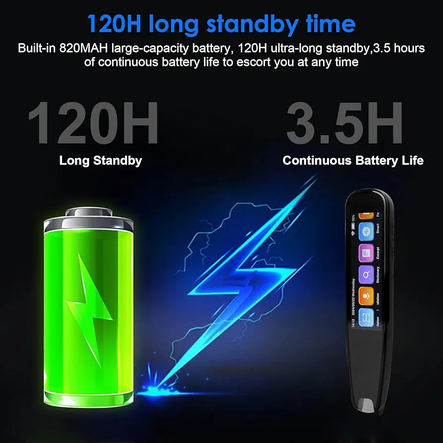 Scan Translator Pen, OCR Digital Reading Pen with 131 Language, Traductor de Idiomas, Smart Pen for Dyslexia Kids Adult, Instant Voice Translator for Study, Travel, Business