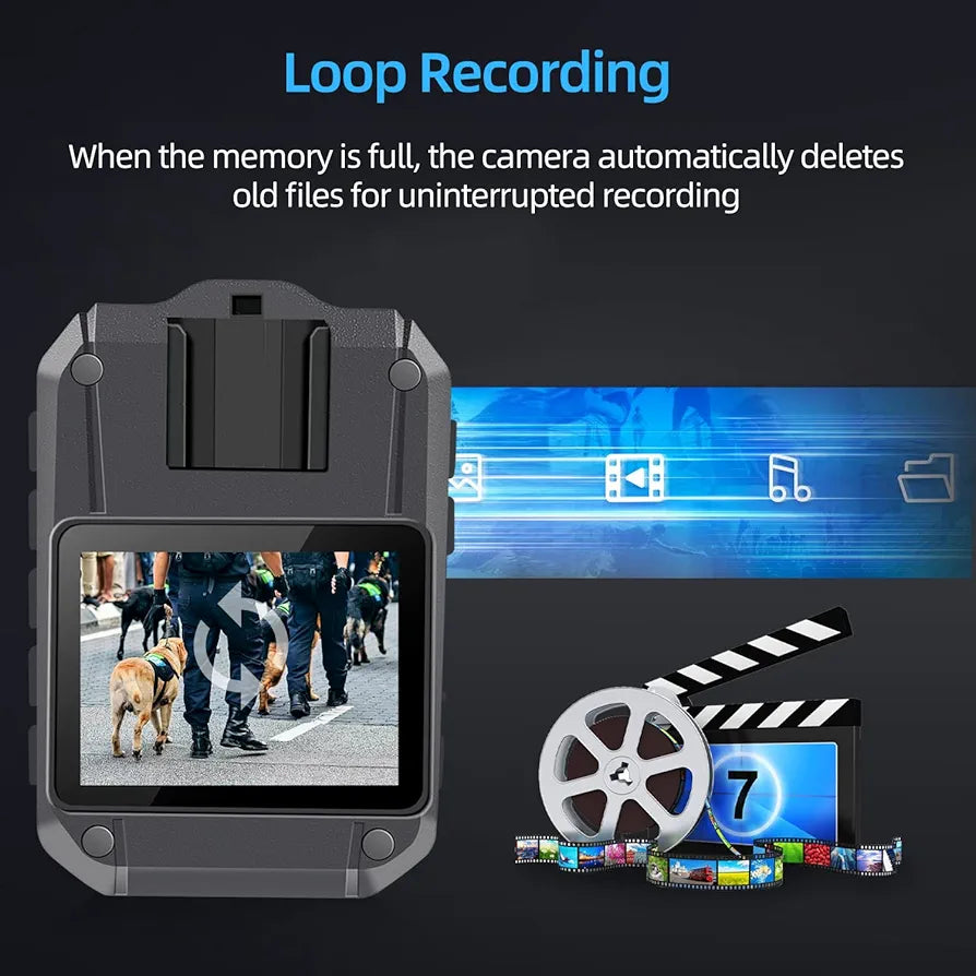 CAMMHD 1296P Body Cam, Body Worn Camera, Waterproof Police Camera with 2 Inch Display,170° Wide Angle,HD Night Vision Professional Portable Chest Recorder