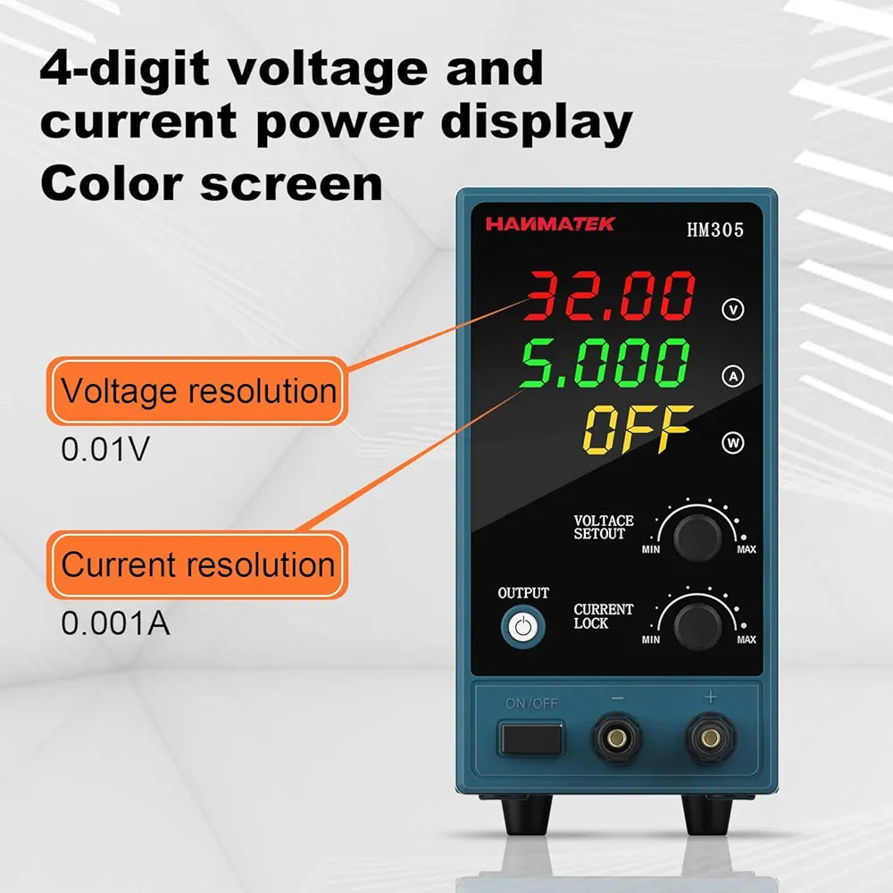 HANMATEK Adjustable DC Power Supply (0-30 V 0-5 A) HANMATEK HM305 Mini Variable Switching Digital Bench Power Supply