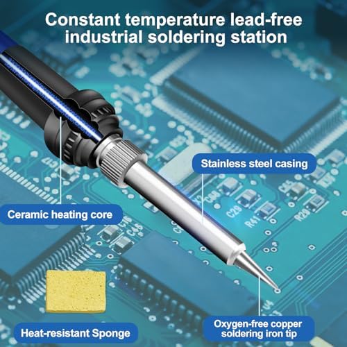 Anykuu 60W Soldering Station with C/F Switch with Temperature Setting 200~480℃, Plug-in Anti-Static Soldering Stations for Beginners and Professionals