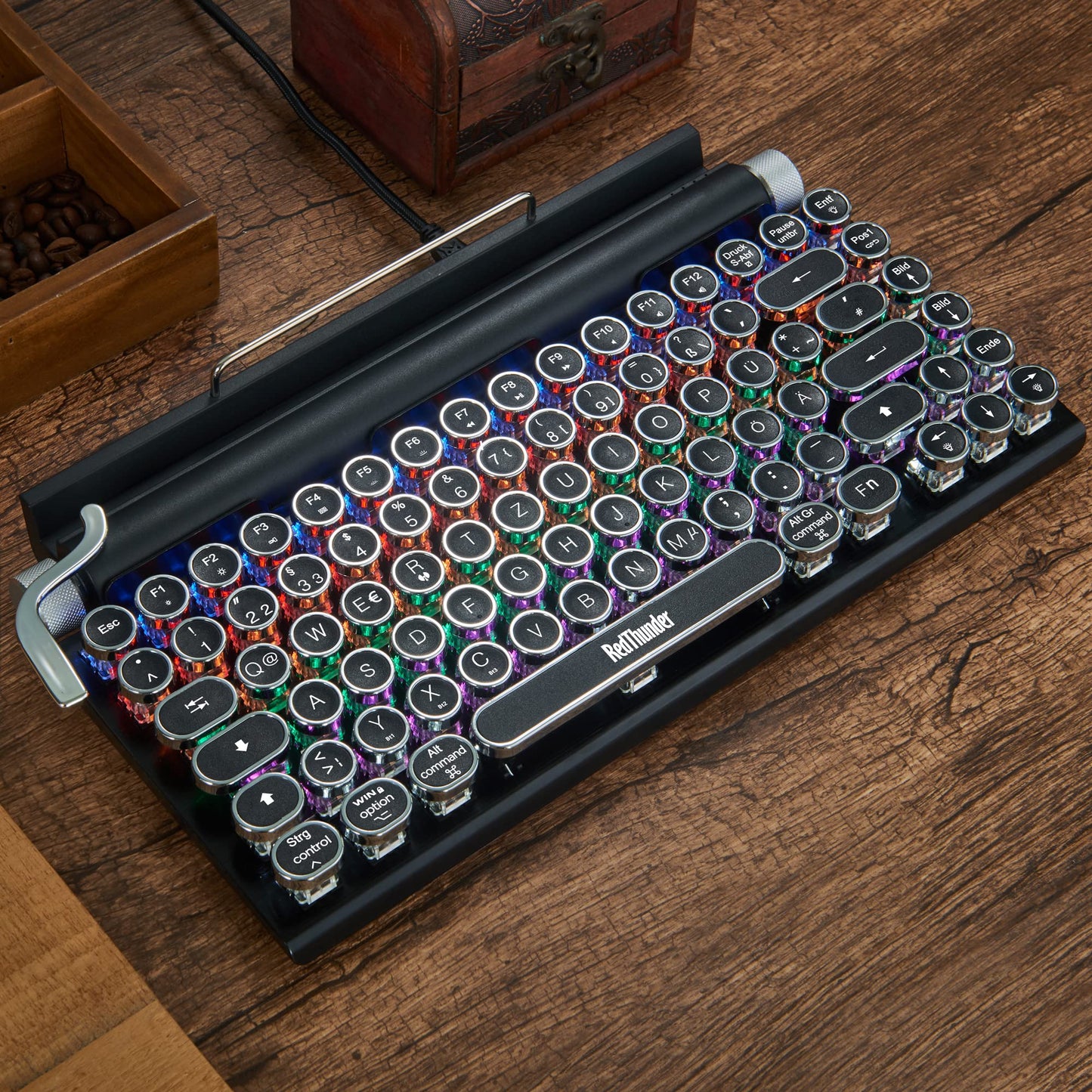 RedThunder RT84 Retro Typewriter Keyboard Bluetooth 5.0 Wireless, Mechanical Keyboard, Multiple Devices Connection for PC/MAC/Computer