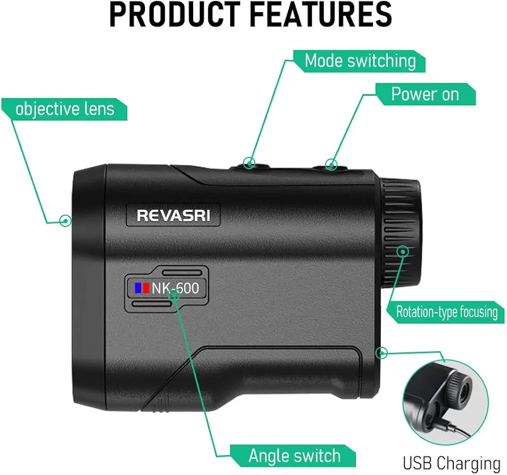 Golf/Hunting Rangefinder with Slope, Pin Lock Vibration and Slope Switch, 650 Yards Vertical Horizontal Distance and Scan, Laser Range Finder for Golfing Hunting, USB-C Charge