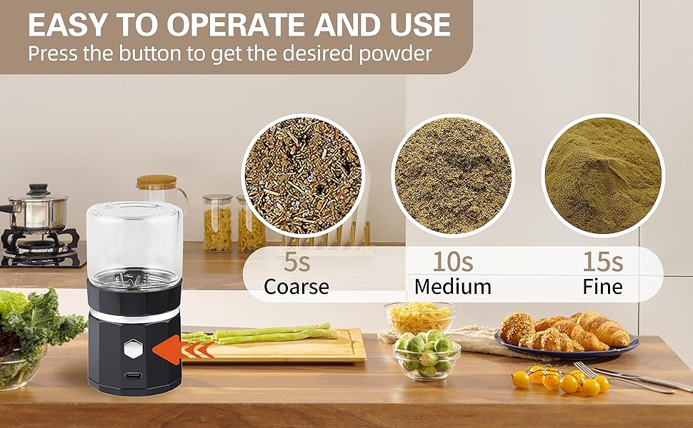 Electric Grinder spice grinder Herb Grinder - Compact and Efficient with USB Rechargeable Battery - 1.7oz Glass Spice Chamber - Premium Quality