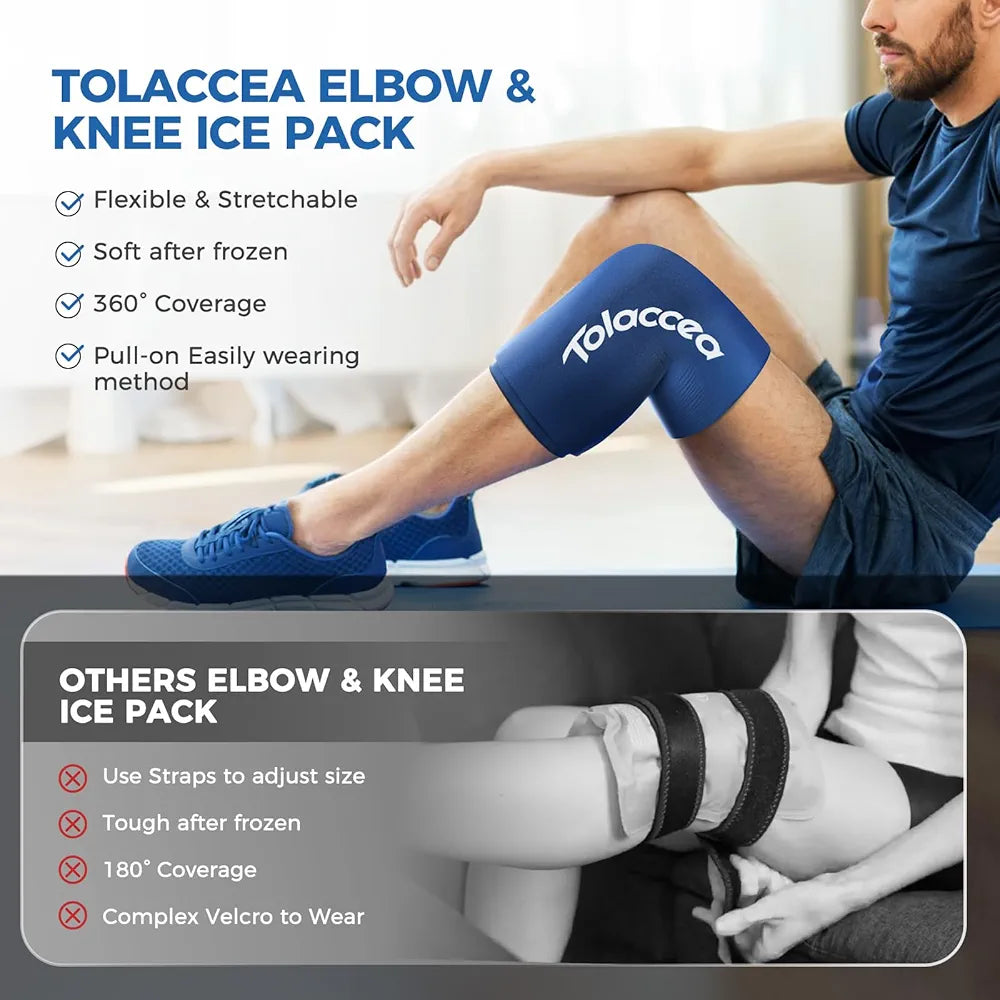 Elbow and Knee Ice Pack - Cold Ice Sleeve with Reusable Gel & Cold Therapy Compression for Knee, Shin Splints, Calf Strain, Flexible