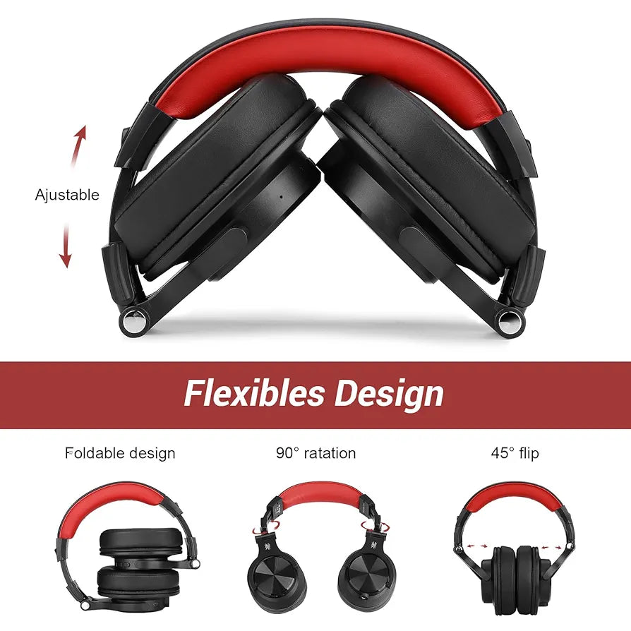 OneOdio A70 Bluetooth Over Ear Headphones, Wireless Headphones w/ 72H Playtime, Hi-Res, 3.5mm/6.35mm Wired Audio Jack for Studio Monitor & Mixing DJ Guitar AMP, Computer Laptop PC Tablet - Red