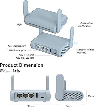GL.iNet GL-MT1300 (Beryl) VPN Wireless Little Travel Router – Connect to Hotel WiFi & Captive Portal, USB 3.0, 3 Gigabit Ports, Range Extender, Assess Point, Pocket-Sized, MicroSD Slot, Easy to Setup