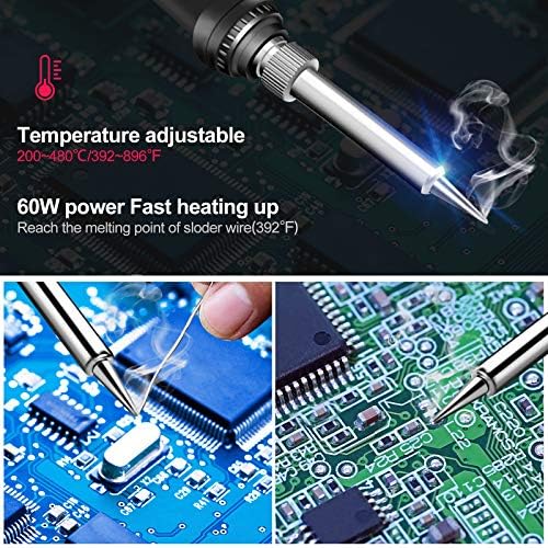 Anykuu 60W Soldering Station with C/F Switch with Temperature Setting 200~480℃, Plug-in Anti-Static Soldering Stations for Beginners and Professionals
