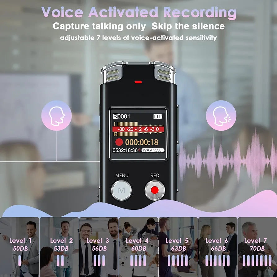Digital Voice Recorder 128 Gb with Playback: Voice Activated Recorder for Lectures Meetings Interviews - EVISTR Dictaphone Recording Device Tape Recorder Portable Mini, Audio Recorder with USB, MP3