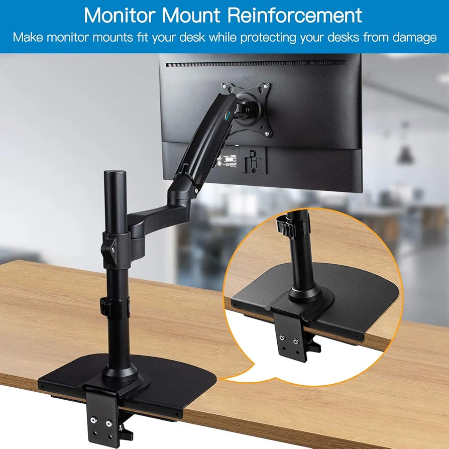 HUANUO Dual Monitor Stand - Full Adjustable Monitor Desk Mount Swivel Vesa Bracket with C Clamp, Steel Monitor Mount Reinforcement Plate for Thin, Glass and Other Fragile Tabletop