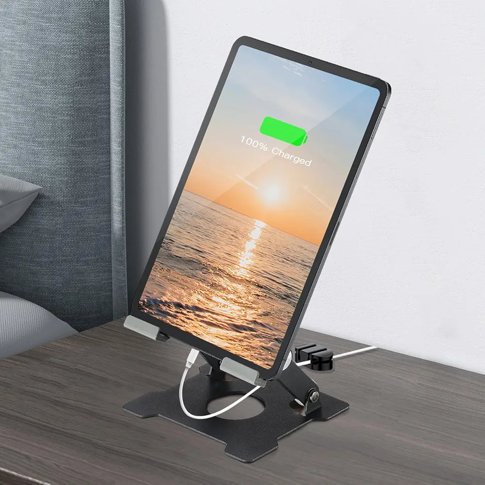 KABCON Quality Tablet Stand,Adjustable Foldable Eye-Level Aluminum Solid Up to 15-in Tablets Holder for Microsoft Surface Series Tablets,iPad Series,Samsung Galaxy Tabs,Amazon Kindle Fire,Etc.Silver/Grey