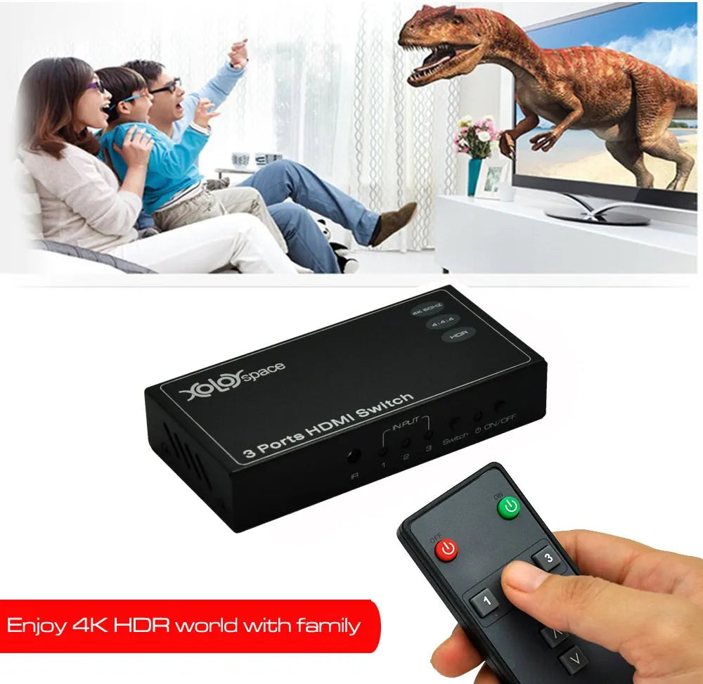 HDMI 3x1 Switcher 23031 4K 60HZ HDR with remote control, auto switch supports Sky Q, PS 4 PRO, XBox One S, 4k 60HZ 4:4:4 8 bit