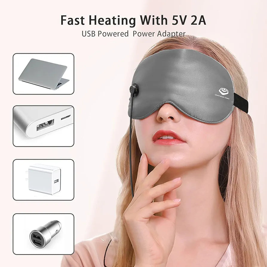 GRAPHENE TIMES Silk Eye Mask, Heated Eye Mask with Far-Infrared Physical Therapy by Electricity,3 Temperature Control Warm Therapeutic for Blepharitis, Eye Strain and Dry Eye