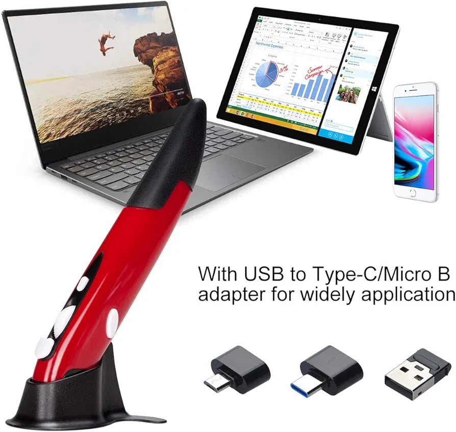 lychee Wireless Optical Pocket Pen Mouse, 2.4GHZ USB Wireless Optical Pen Mouse 800/1200/1600 DPI Adjustable Handwriting Mini Mice for PC Laptop Notebook Computer Mac (Red