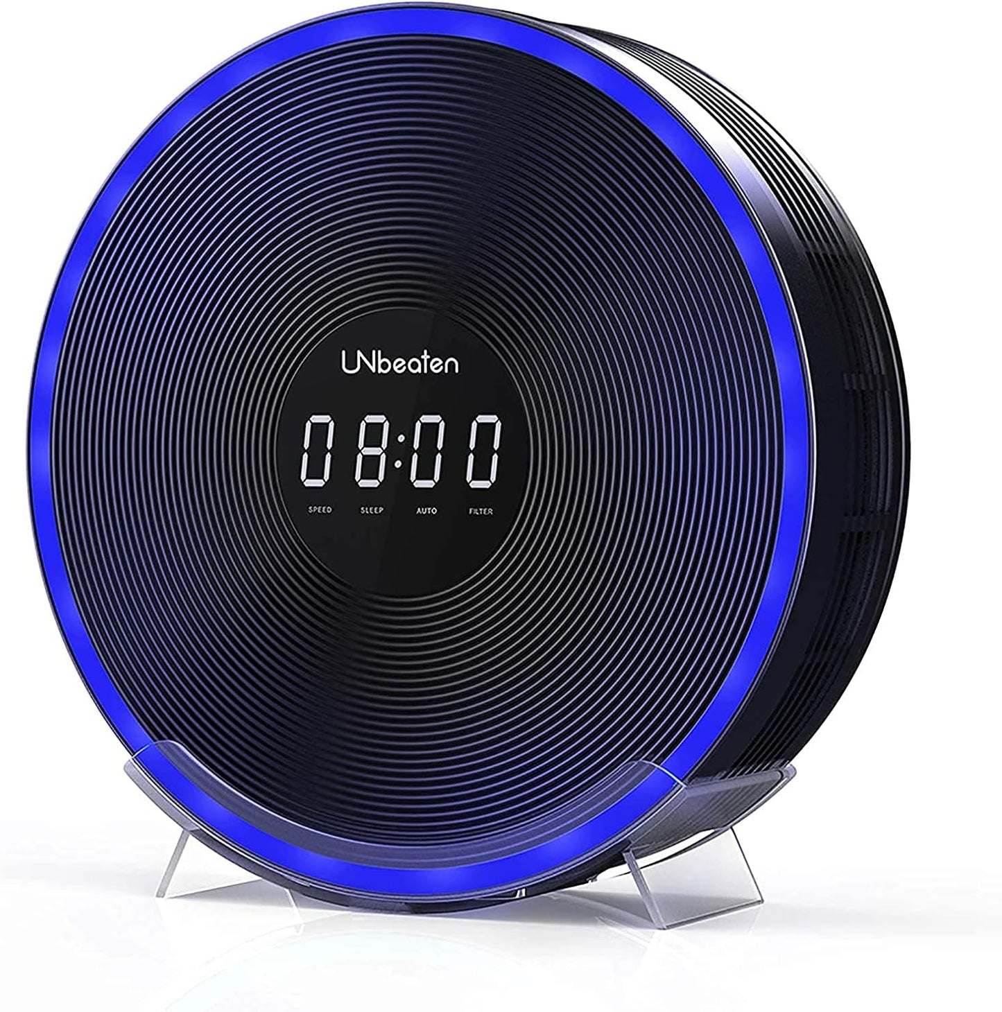 UNbeaten Air Purifiers for Home Bedroom with H13 True HEPA Filters, Clock with Night Light, Space up to 200 Sq Ft, Reduce Dust Wildfire Smoke Pollen Pet Dander for Office, 23dB, Ferris 360 Black
