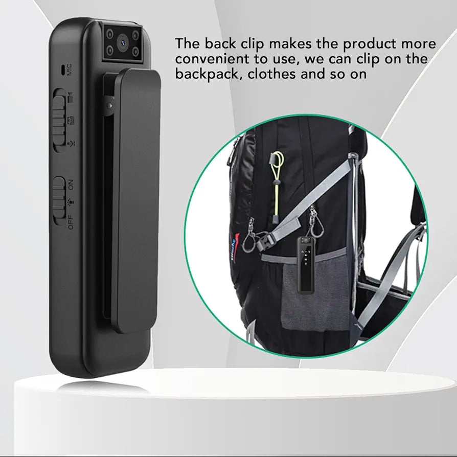 Wearable Body Camera, Mini Video Recorder with Night Vision, 1080P 180° Rotatable Lens Portable Video Camera for Walking Riding Outdoor Home