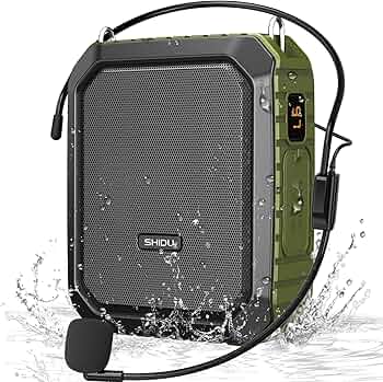SHIDU Voice Amplifier for Teacher with Portable Microphone and Speaker, 18W Megaphone with Wired Mic Headset, IPX5 Waterproof & Rechargeable Bluetooth Speaker Systems for Tour Guide, Speech, Meeting