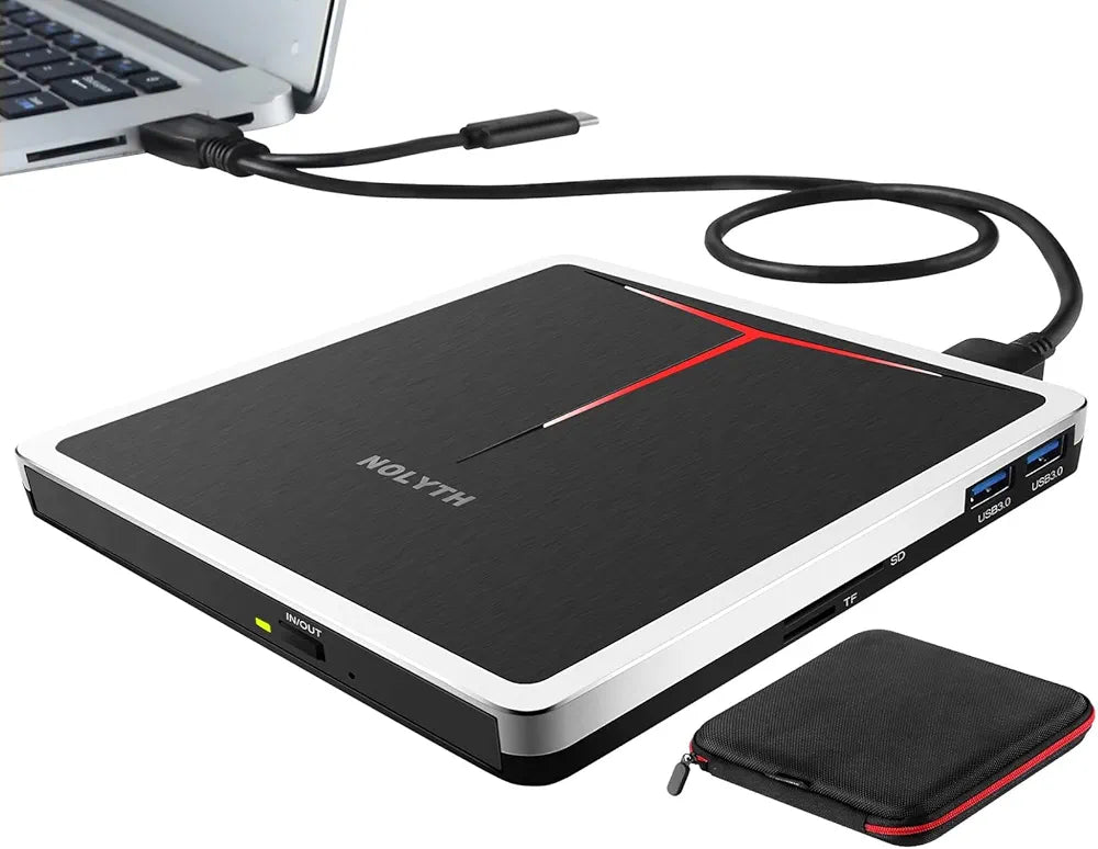 NOLYTH External DVD Drive, CD Drive External USB, DVD Drive External with SD TF 2 USB Ports, Portable External Optical Drives, DVD Burner, External CD Drive External for Laptop, Mac, PC, Windows