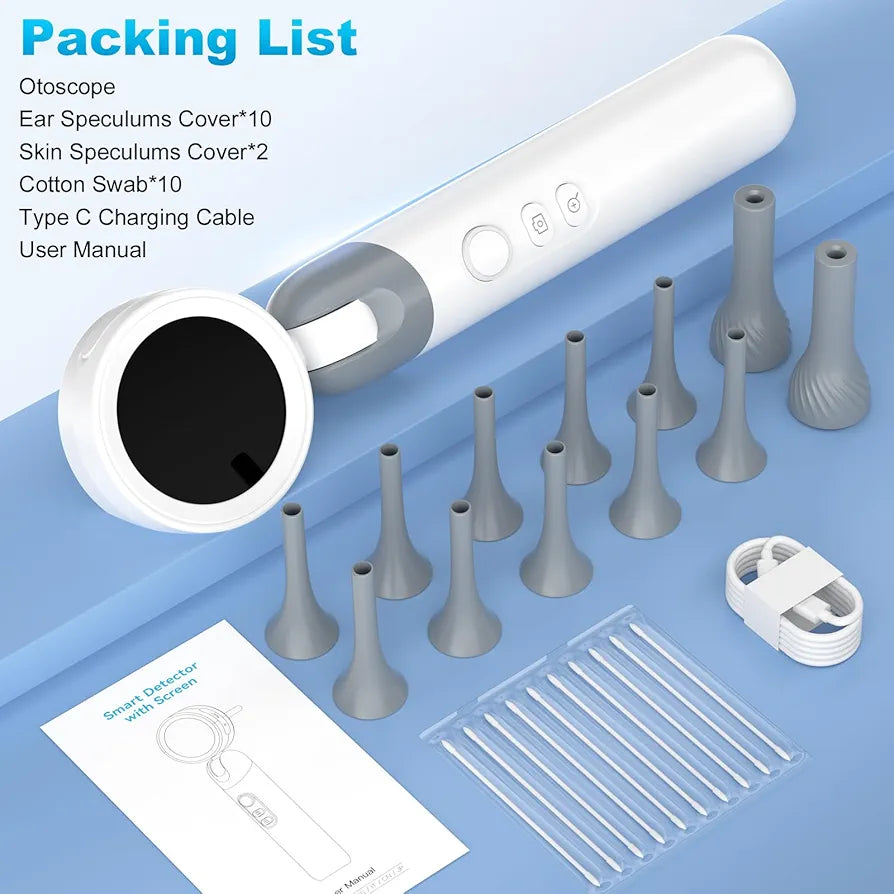 Wireless Ear Otoscope with 1080P HD Camera and 4 LED Lights, 1.38" IPS Display Ear Camera, Ear Scope with Foldable Inspection Head, Good Aid for Earwax Removal, Safe for Kids, Adults, Pets
