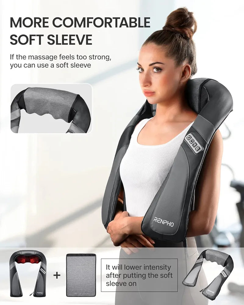 RENPHO Neck Massager with Bag, Shiatsu Shoulder Massager with Heat, Electric Deep Tissue 3D Kneading Back Massager for Body Muscle Pain Relief, Home, Office Use