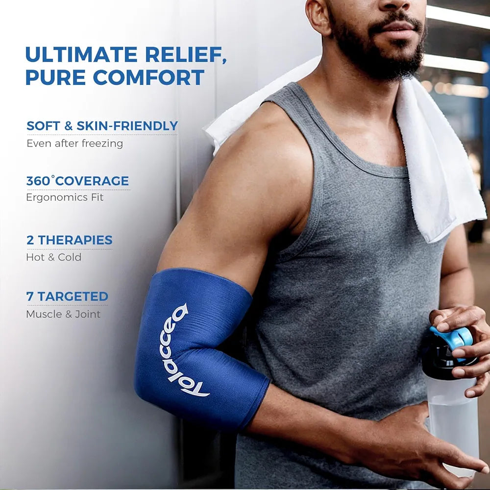 Elbow and Knee Ice Pack - Cold Ice Sleeve with Reusable Gel & Cold Therapy Compression for Knee, Shin Splints, Calf Strain, Flexible