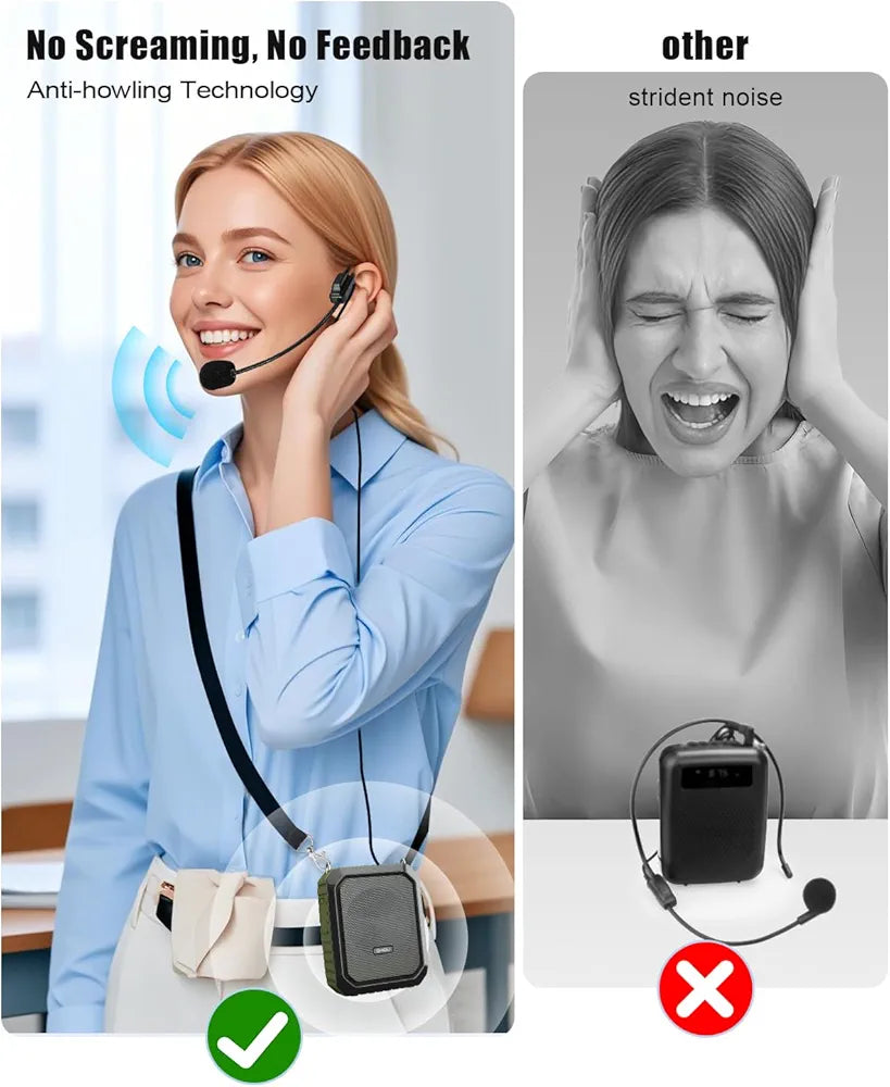 SHIDU Voice Amplifier for Teacher with Portable Microphone and Speaker, 18W Megaphone with Wired Mic Headset, IPX5 Waterproof & Rechargeable Bluetooth Speaker Systems for Tour Guide, Speech, Meeting
