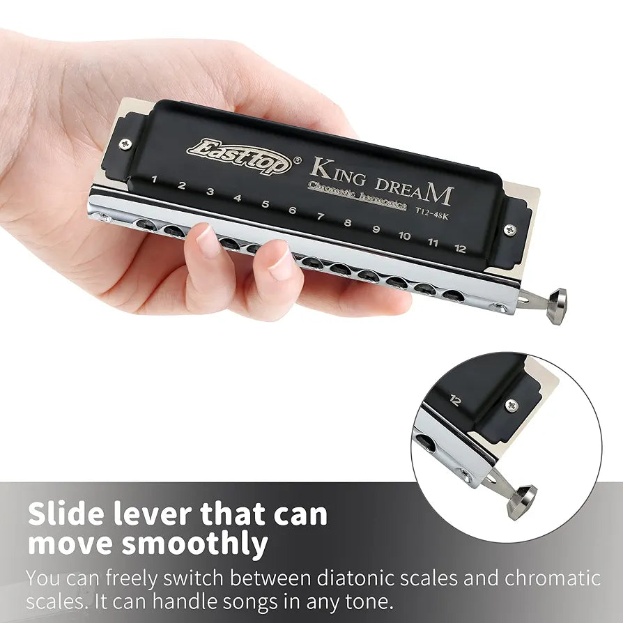 East top King Dream Chromatic Harmonica Key of C,12 Holes 48 Tones Professional Mouth Organ Harmonica for Adults, Professionals and Students (48K)