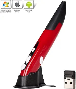 lychee Wireless Optical Pocket Pen Mouse, 2.4GHZ USB Wireless Optical Pen Mouse 800/1200/1600 DPI Adjustable Handwriting Mini Mice for PC Laptop Notebook Computer Mac (Red