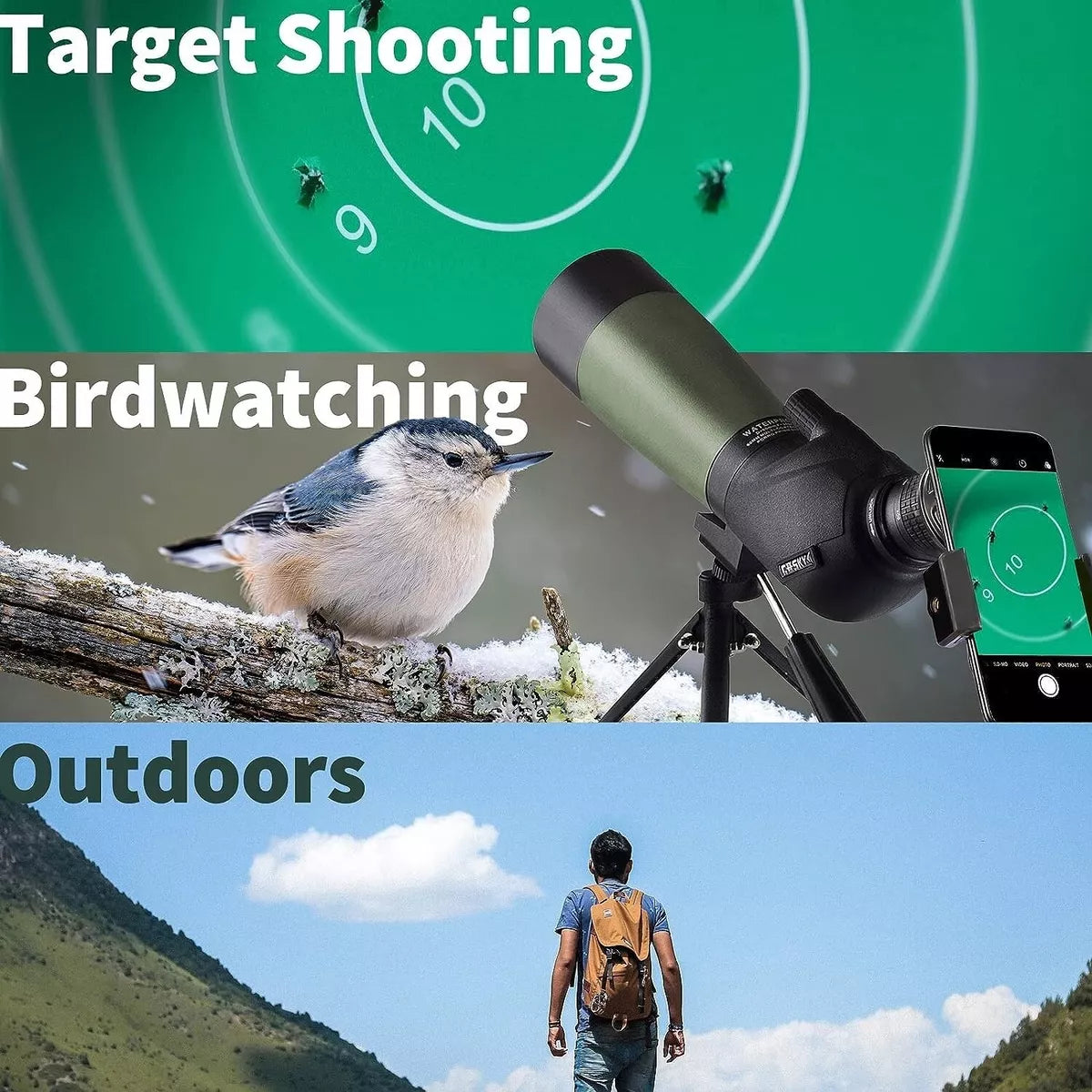 Gosky 20-60 x 80 Porro Prism Spotting Scope - Waterproof Spotting Scope for Bird Watching, Target Shooting, Archery, Outdoor Activities - with Tripod and Digiscope Adapter