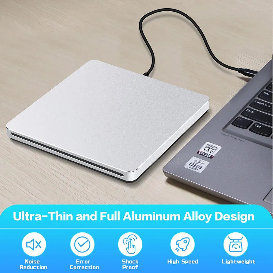 NOLYTH CD ROM External Drive DVD Player for Laptop, Slot-in CD DVD Drive External for Mac, USB C SuperDrive for Apple, Portable CD Burner Optical Disc Reader Drive for PC Computer Windows MacBook