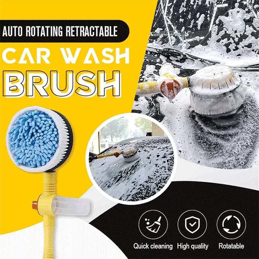 New Auto Rotating Retractable Car Wash Brush, Car Wash Brush with Long Handle, 360° Spin Car Mop Automatically Foams Car Wash Kit, Removable Microfiber Car Cleaning Brush for Car RV Truck Garden