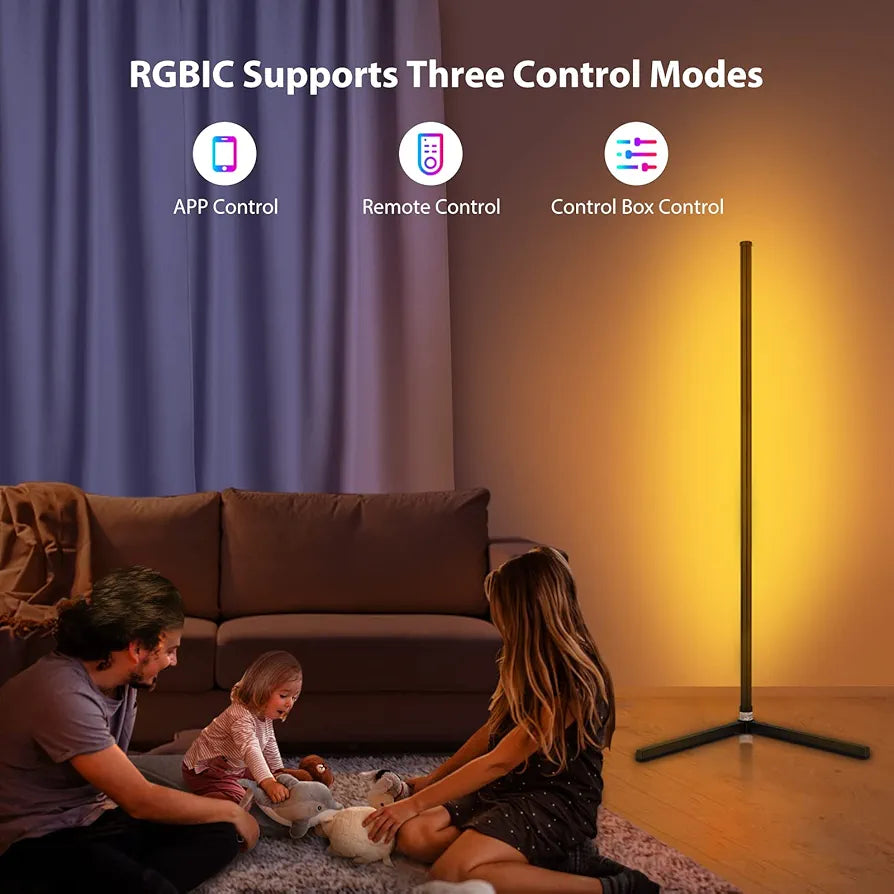 RGB Corner Floor Lamp, Bluetooth APP and Remote Control Music Sync LED Modern Floor Lamp for Living Room,