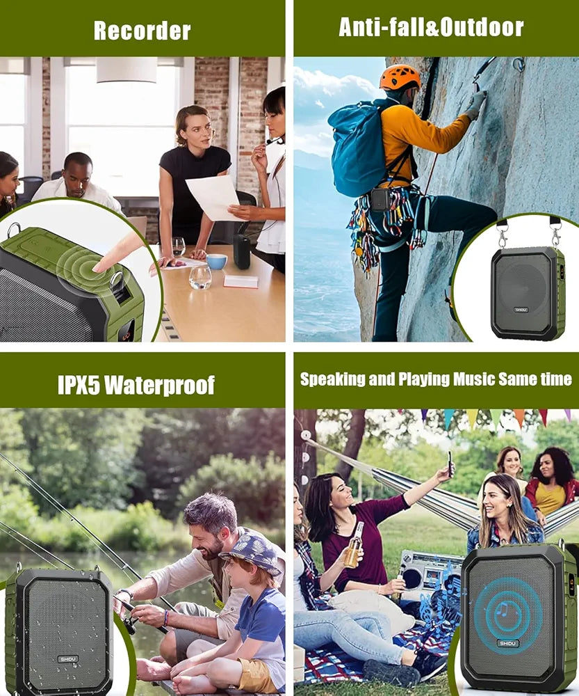 SHIDU Voice Amplifier for Teacher with Portable Microphone and Speaker, 18W Megaphone with Wired Mic Headset, IPX5 Waterproof & Rechargeable Bluetooth Speaker Systems for Tour Guide, Speech, Meeting