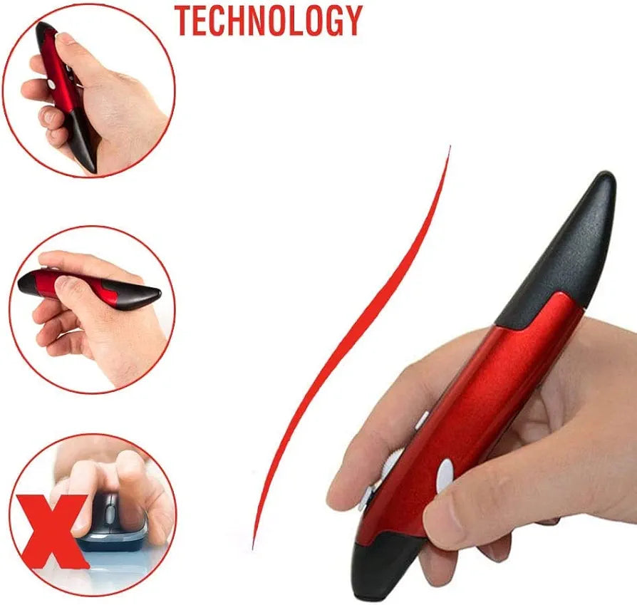 lychee Wireless Optical Pocket Pen Mouse, 2.4GHZ USB Wireless Optical Pen Mouse 800/1200/1600 DPI Adjustable Handwriting Mini Mice for PC Laptop Notebook Computer Mac (Red