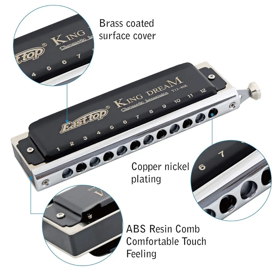 East top King Dream Chromatic Harmonica Key of C,12 Holes 48 Tones Professional Mouth Organ Harmonica for Adults, Professionals and Students (48K)