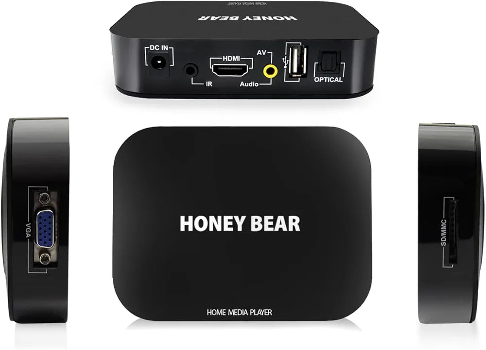 Honey Bear Full HD 1080P Media Player TV BOX For 2TB External Hard Drive, HDMI , AV ,USB, VGA, SD/MMC Port