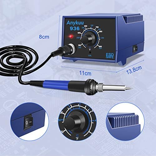 Anykuu 60W Soldering Station with C/F Switch with Temperature Setting 200~480℃, Plug-in Anti-Static Soldering Stations for Beginners and Professionals