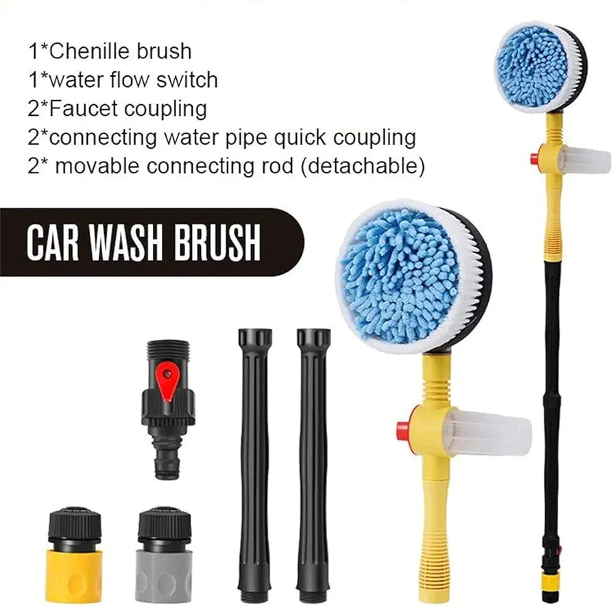 New Auto Rotating Retractable Car Wash Brush, Car Wash Brush with Long Handle, 360° Spin Car Mop Automatically Foams Car Wash Kit, Removable Microfiber Car Cleaning Brush for Car RV Truck Garden