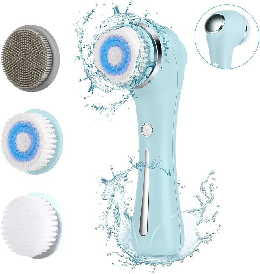 Facial Cleansing Brush Waterproof Face Spin Scrubber for Oil/Sensitive/dry Skin Rechargeable Deep Cleansing Makeup Remover Blackheads Gentle Exfoliating with 3 Brush Heads & EMS Massager