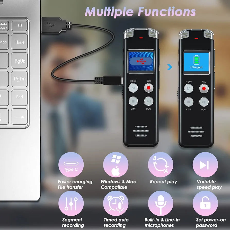 Digital Voice Recorder 128 Gb with Playback: Voice Activated Recorder for Lectures Meetings Interviews - EVISTR Dictaphone Recording Device Tape Recorder Portable Mini, Audio Recorder with USB, MP3