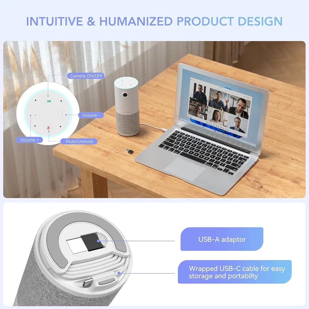 NUROUM C10(2nd Gen) 1080P Conference Webcam with Microphone Speaker, Portable All in One Computer Camera for Video Conference, AI Noise Cancellation & AGC, USB Plug&Play for PC/Desktop Zoom/Teams