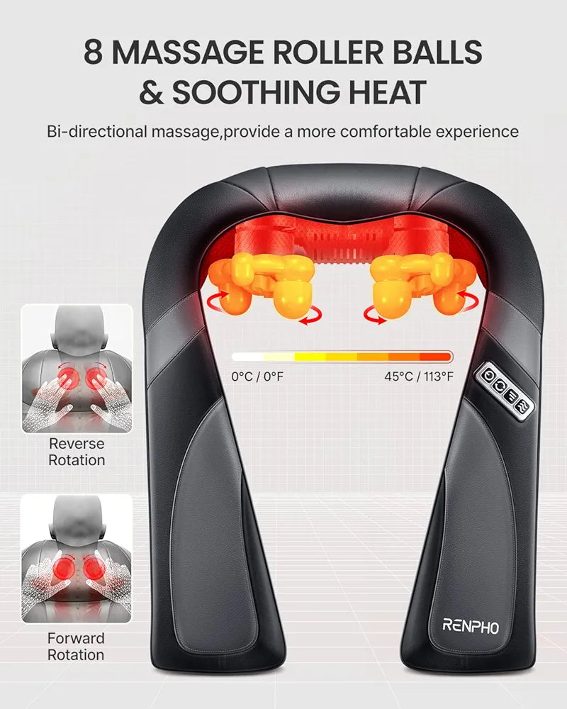RENPHO Neck Massager with Bag, Shiatsu Shoulder Massager with Heat, Electric Deep Tissue 3D Kneading Back Massager for Body Muscle Pain Relief, Home, Office Use
