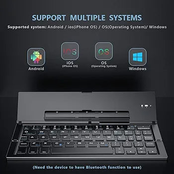 Geyes Foldable Bluetooth Keyboard Portable Folding Wireless Keyboard with Portable Pocket Size, Aluminum Alloy Housing for iPhone,iPad, Tablet,Laptops and Smartphones (Black)