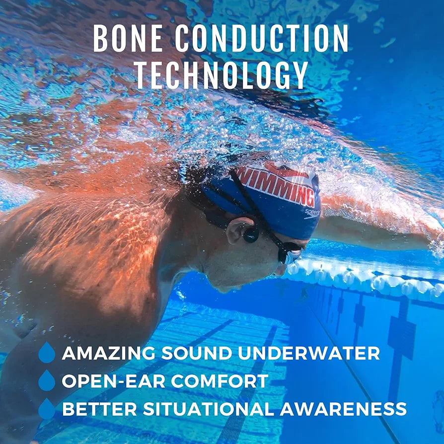 H2O Audio TRI Multi-Sport Waterproof Bone Conduction Open Ear Headphones - Bluetooth for Running/Cycling, MP3 for Swimming, IPX8 Waterproof, Sweatproof - Black