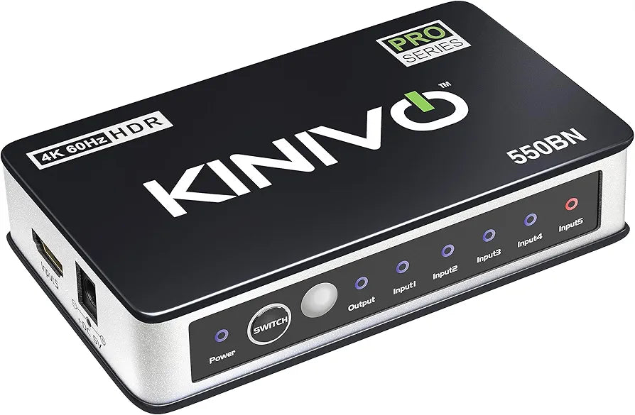 Kinivo HDMI Switch 4K HDR 550BN (5 in 1 Out, 4K 60Hz HDR, HDMI 2.0, High Speed 18Gbps, IR Remote, HDCP) - Compatible with Roku, PS5, Xbox, Apple TV, Nintendo Switch, Cable Box